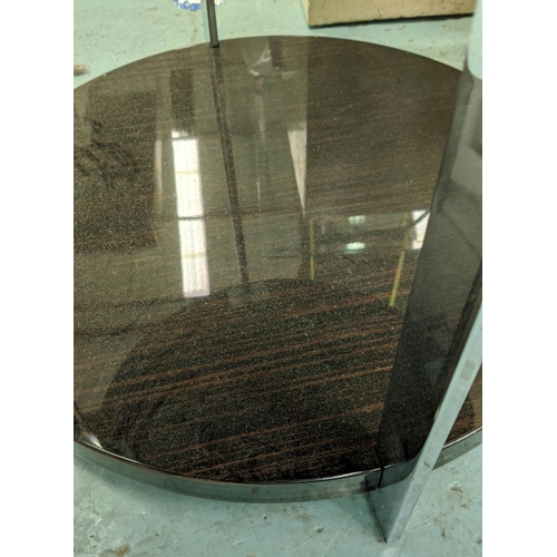 304 - SIDE TABLE, 56cm x 56cm diam., contemporary Italian style, two Macassar veneer tiers, polished metal... 