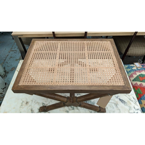 308 - STOOL, 73cm x 52cm x 41cm, faux bamboo design, caned top.