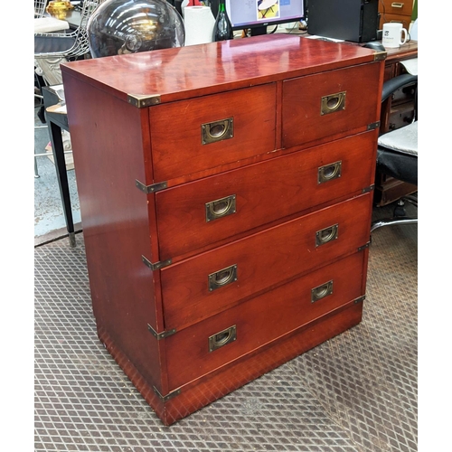 310 - CHEST OF DRAWERS, campaign style design, contains three long above two short drawers, 77cm x 46cm x ... 