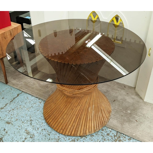 318 - ATTRIBUTED TO MCGUIRE CENTRE TABLE, 100cm x 77cm H, smoked glass.