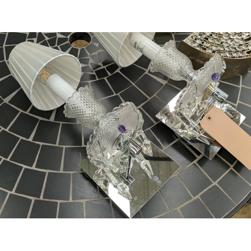 328 - WALL LIGHTS, two pairs of differing design, 39cm x 14cm x 18cm at largest. (4)