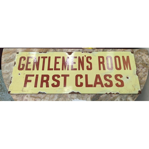 333 - GENTLEMENS ROOM FIRST CLASS WALL SIGN, vintage style enameled metal, aged finish, 60cm x 22cm.