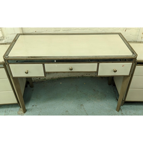 344 - DRESSING TABLE AND PAIR OF SIDE CHESTS, faux shagreen finished bevelled glass, mirrored detail, thre... 