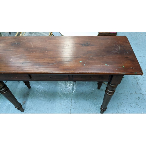 362 - CONSOLE TABLE, Country House style, six drawers, 214cm x 42cm x 78cm.