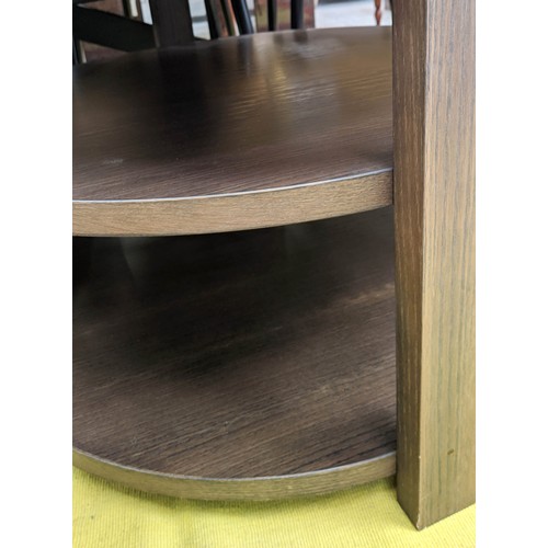 366 - SIDE TABLE, a pair, contemporary, three tier dark wood design, 75cm diam x 52cm H. (2)