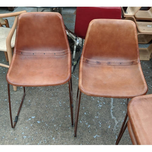 372 - DINING CHAIRS, a set of four, each 45cm wide, mid 20th century style,distressed finish.