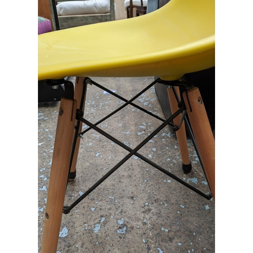 373 - AFTER CHARLES AND RAY EAMES DSW STYLE CHAIRS, a pair, each 47cm wide and a rustic wooden tall stool.... 