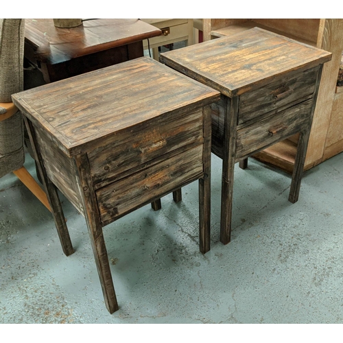 376 - SIDE CHESTS, a pair, 49cm x 39cm x 70cm, aged finish, each with two drawers. (2)