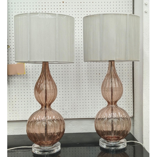 378 - TABLE LAMPS, a pair, Murano style, each 60cm tall overall, including shades.