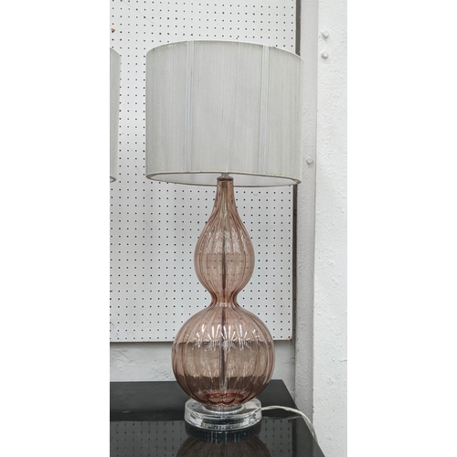 378 - TABLE LAMPS, a pair, Murano style, each 60cm tall overall, including shades.