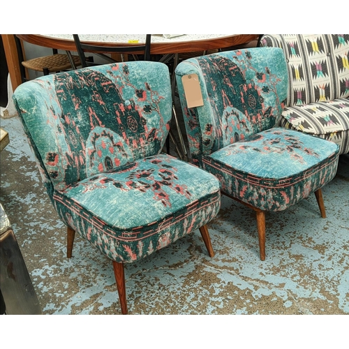 380 - LOUNGE CHAIRS, a pair, 1950s Italian style with patterned upholstery, each 55cm W x 75cm H. (2)