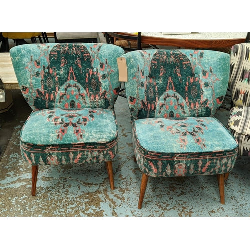 380 - LOUNGE CHAIRS, a pair, 1950s Italian style with patterned upholstery, each 55cm W x 75cm H. (2)