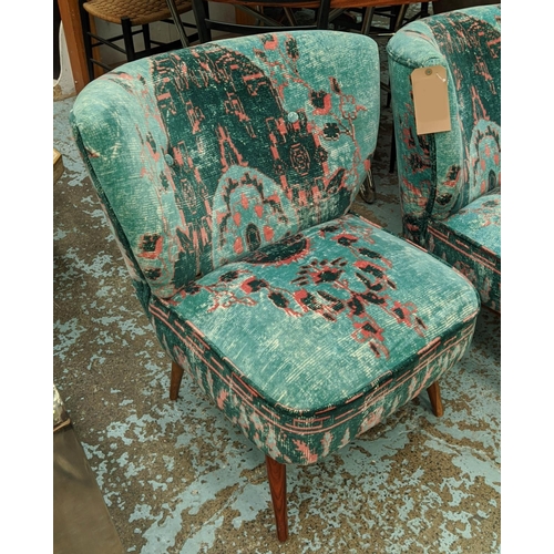 380 - LOUNGE CHAIRS, a pair, 1950s Italian style with patterned upholstery, each 55cm W x 75cm H. (2)