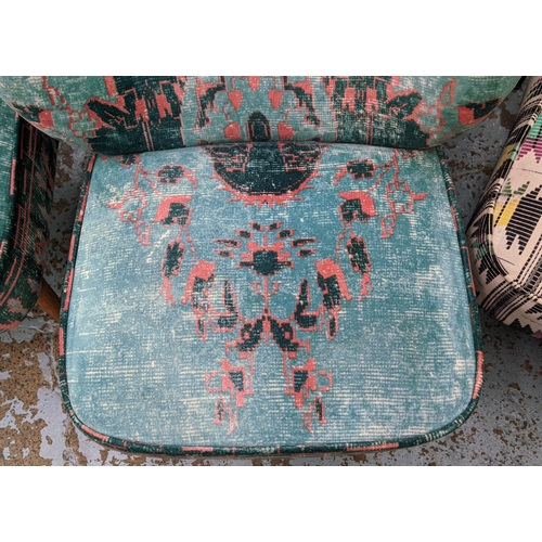 380 - LOUNGE CHAIRS, a pair, 1950s Italian style with patterned upholstery, each 55cm W x 75cm H. (2)