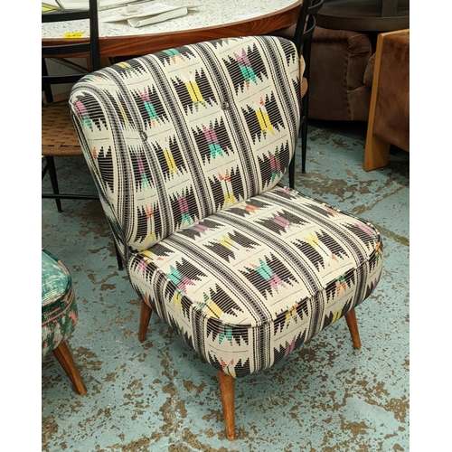 381 - LOUNGE CHAIRS, a pair, 1950s Italian style with patterned upholstery, each 55cm W x 75cm H. (2)