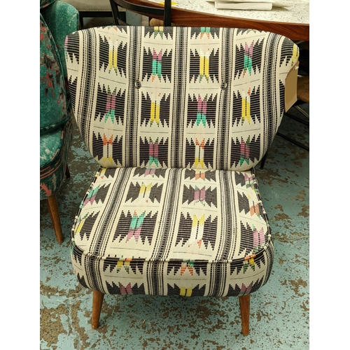 381 - LOUNGE CHAIRS, a pair, 1950s Italian style with patterned upholstery, each 55cm W x 75cm H. (2)