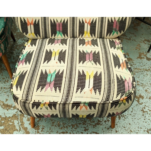 381 - LOUNGE CHAIRS, a pair, 1950s Italian style with patterned upholstery, each 55cm W x 75cm H. (2)