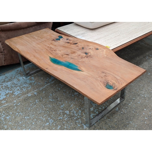 384 - LOW TABLE, 60cm D x 132cm W, live edge top with resin detail.