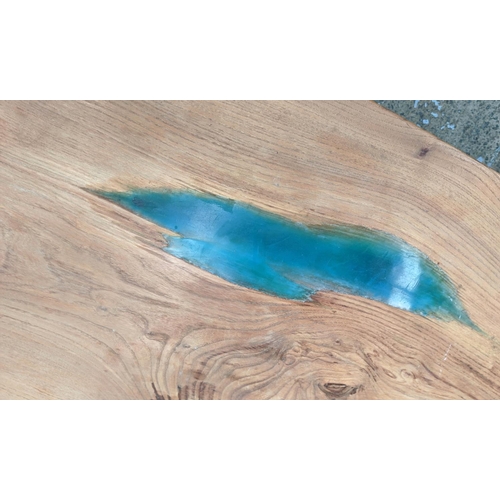 384 - LOW TABLE, 60cm D x 132cm W, live edge top with resin detail.