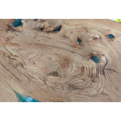 384 - LOW TABLE, 60cm D x 132cm W, live edge top with resin detail.