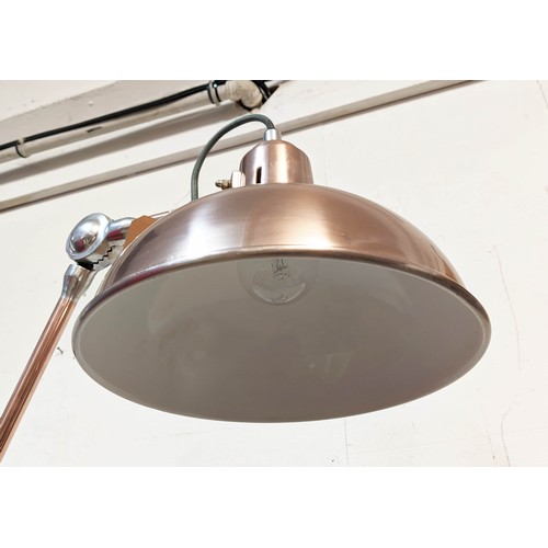 386 - FLOOR LAMP, 163cm H coppered metal articulating design and a small similar lamp, metal 98cm H. (2)