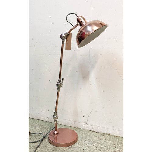 386 - FLOOR LAMP, 163cm H coppered metal articulating design and a small similar lamp, metal 98cm H. (2)