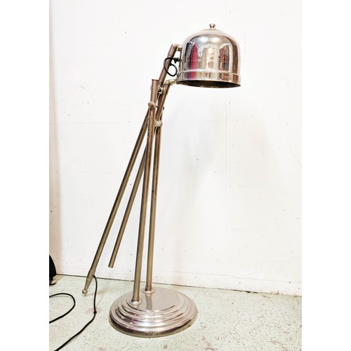 389 - FLOOR READING LAMP,  polished metal, 150cm tall.