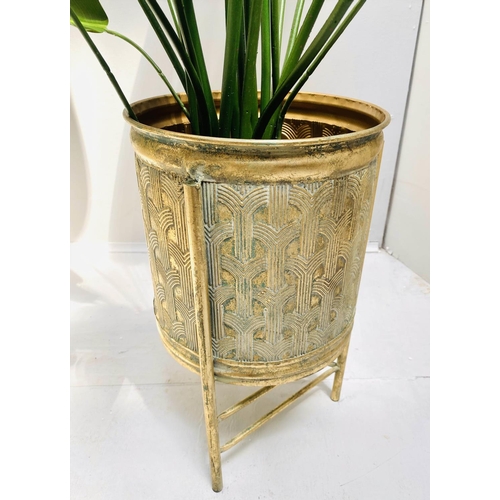 399 - FAUX HOUSE PLANTS, a pair, 130cm high, 120cm diameter, in gilt metal planters. (2)