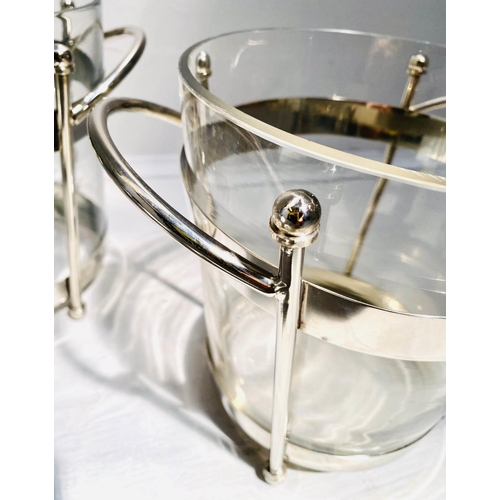 401 - ICE BUCKETS, a set of three, 20cm H x 20cm diam., 25cm including handles, glass and chrome, Bauhaus ... 