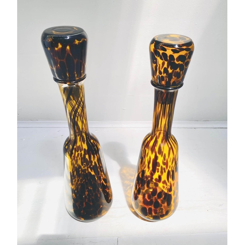 402 - DECANTERS, a pair, 46cm high, 13cm diameter, in the Murano style, glass. (2)