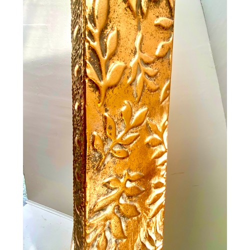 412 - DRESSING MIRROR, 156cm H x 57cm W x 48cm D, gilt metal frame with embossed foliate detail.