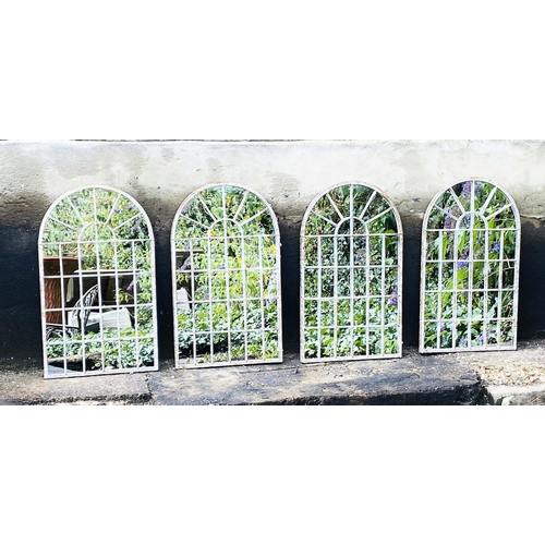 416 - ARCHITECTURAL GARDEN MIRRORS, a set of four, 60cm H x 36cm W, Georgian style, with overlaid glazing ... 