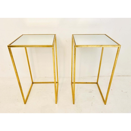 417 - SIDE TABLES, 66cm high, 35cm wide, 1960's French style mirrored glass tops, gilt frames. (2)