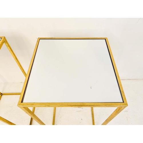 417 - SIDE TABLES, 66cm high, 35cm wide, 1960's French style mirrored glass tops, gilt frames. (2)