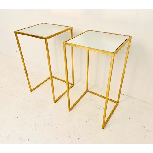 417 - SIDE TABLES, 66cm high, 35cm wide, 1960's French style mirrored glass tops, gilt frames. (2)