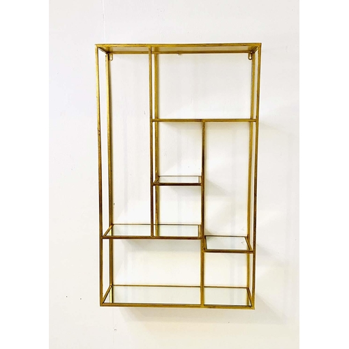 419 - WALL MOUNTING ETAGERE, 100cm H x 60cm W x 20cm D, 1960s French style, mirrored glass shelves, gilt m... 