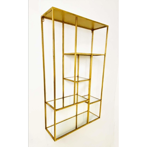 419 - WALL MOUNTING ETAGERE, 100cm H x 60cm W x 20cm D, 1960s French style, mirrored glass shelves, gilt m... 