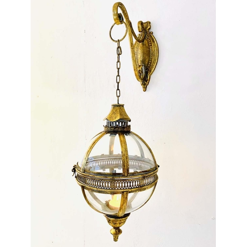 420 - WALL HANGING GLOBULAR LANTERNS, a pair, Regency style, gilt metal, 80cm x 25cm x 25cm. (2)