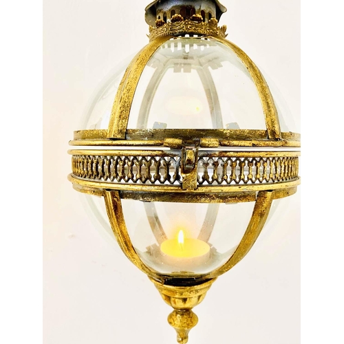 420 - WALL HANGING GLOBULAR LANTERNS, a pair, Regency style, gilt metal, 80cm x 25cm x 25cm. (2)