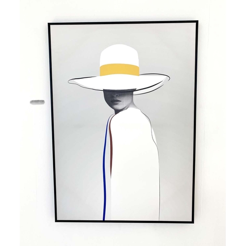 422 - CONTEMPORARY SCHOOL FASHION PRINT, on canvas, framed, 140cm H x 100cm W.