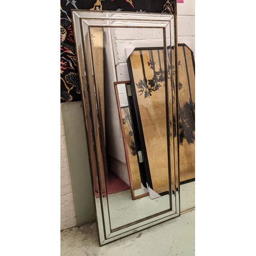 428 - WALL MIRROR, French Art Deco style, stepped mirrored frame, 155cm x 68.5cm.