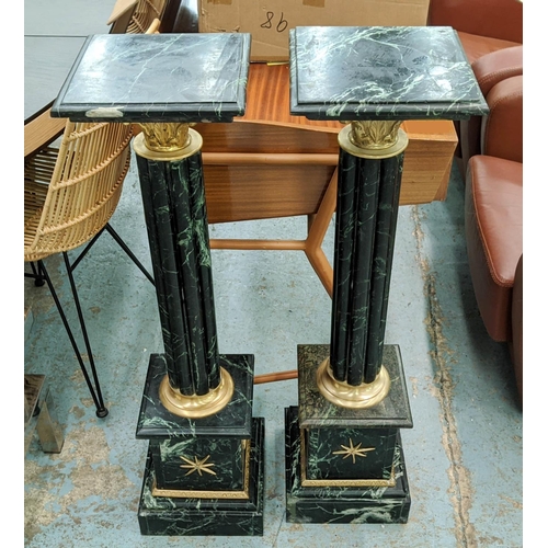 441 - PEDESTALS, a pair, 26cm x 26cm x 101cm, Corinthian column design, marble with gilt mounts. (2)