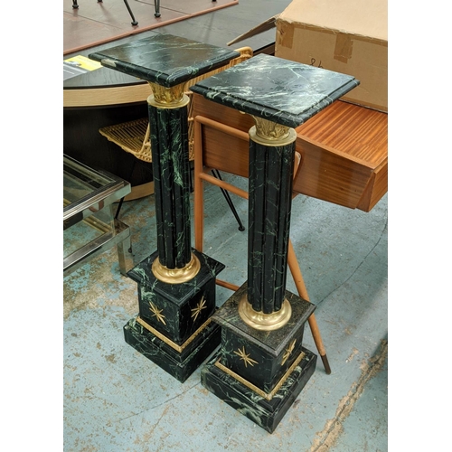 441 - PEDESTALS, a pair, 26cm x 26cm x 101cm, Corinthian column design, marble with gilt mounts. (2)