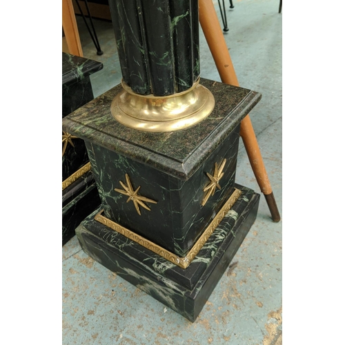 441 - PEDESTALS, a pair, 26cm x 26cm x 101cm, Corinthian column design, marble with gilt mounts. (2)