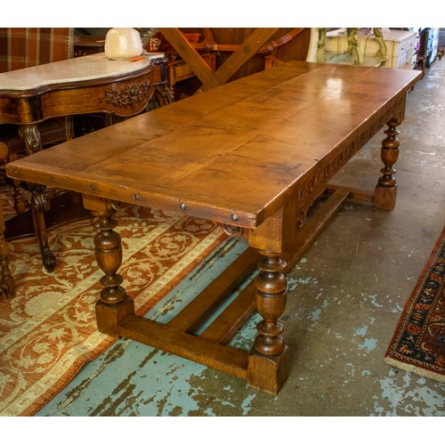 446 - REFECTORY TABLE, 79cm H x 244cm W x 87cm D, Jacobean style oak.