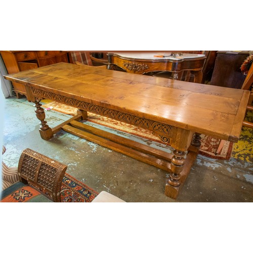 446 - REFECTORY TABLE, 79cm H x 244cm W x 87cm D, Jacobean style oak.