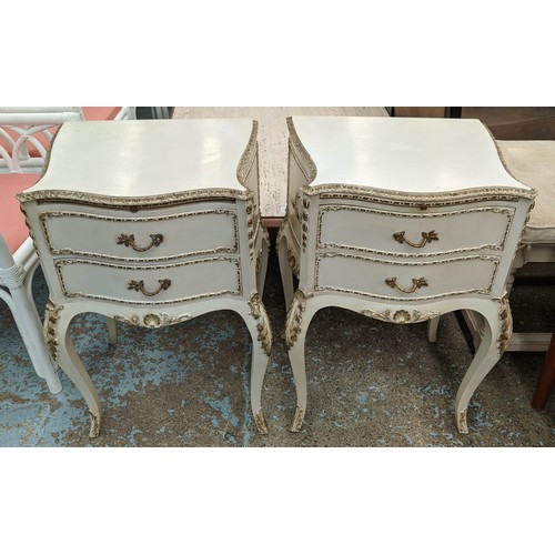 450 - SIDE CHESTS, a pair, 48cm x 38cm x 71cm, French style grey painted, each with two drawers and brushi... 