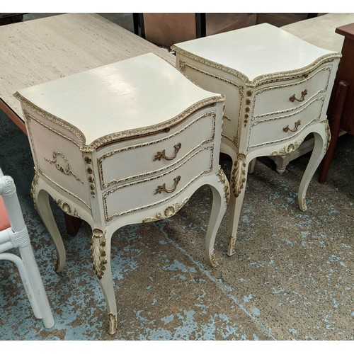 450 - SIDE CHESTS, a pair, 48cm x 38cm x 71cm, French style grey painted, each with two drawers and brushi... 