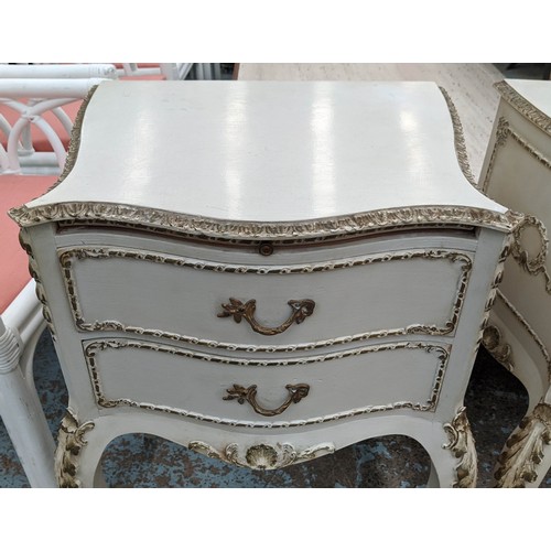 450 - SIDE CHESTS, a pair, 48cm x 38cm x 71cm, French style grey painted, each with two drawers and brushi... 