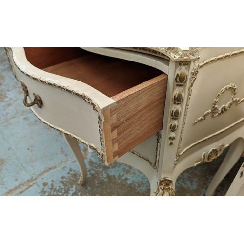 450 - SIDE CHESTS, a pair, 48cm x 38cm x 71cm, French style grey painted, each with two drawers and brushi... 